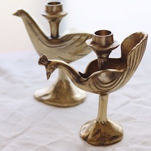 Vintage Golden Bird Candle Holders